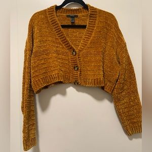 Forever 21 Mustard Crop Button Up Sweater Size M